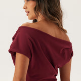 Kiara | Burgundy One-Shoulder Draped Maxi Dress