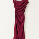 Kiara | Burgundy One-Shoulder Draped Maxi Dress