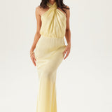 Lola | Buttery Yellow Halterneck Satin Maxi Dress