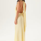 Lola | Buttery Yellow Halterneck Satin Maxi Dress