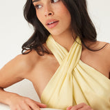 Lola | Buttery Yellow Halterneck Satin Maxi Dress