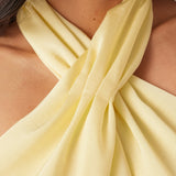 Lola | Buttery Yellow Halterneck Satin Maxi Dress