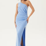 Yara | Pale Blue One-Shoulder Maxi Dress – Sleek Stretchy Formal Gown