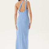Yara | Pale Blue One-Shoulder Maxi Dress – Sleek Stretchy Formal Gown