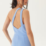 Yara | Pale Blue One-Shoulder Maxi Dress – Sleek Stretchy Formal Gown