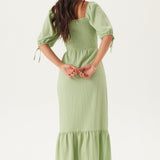 Leah | Women's Heart-Neck Bubble Sleeve Maxi Dress
