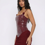 Ayana | Draped Skirt Sequin Bodice Lace-Up Mini Dress