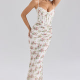 Flaws | Floral Lace Corset Bodycon Maxi Dress