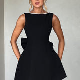 Kel | Sleeveless Pearl-Neckline Sculpted Mini Dress
