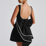 Kel | Sleeveless Pearl-Neckline Sculpted Mini Dress
