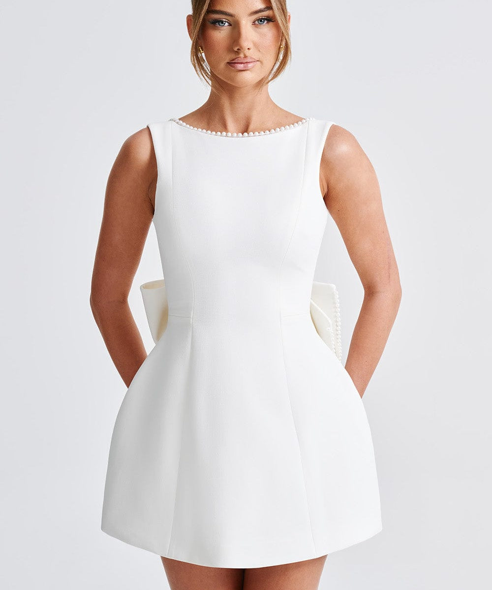Kel | Sleeveless Pearl-Neckline Sculpted Mini Dress