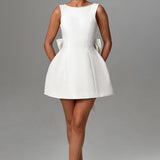 Kel | Sleeveless Pearl-Neckline Sculpted Mini Dress