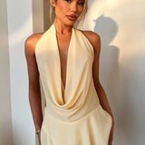 Coco | Flowy Open Back Plunge Halter Mini Dress