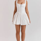 Cupido | White Stretch Twill Mini Dress – Romantic Tulle Layered Date Night Gown