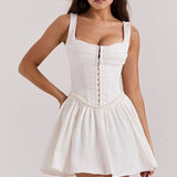 Cupido | White Stretch Twill Mini Dress – Romantic Tulle Layered Date Night Gown