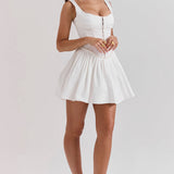 Cupido | White Stretch Twill Mini Dress – Romantic Tulle Layered Date Night Gown