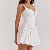 Cupido | White Stretch Twill Mini Dress – Romantic Tulle Layered Date Night Gown
