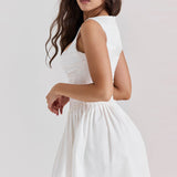 Cupido | White Stretch Twill Mini Dress – Romantic Tulle Layered Date Night Gown