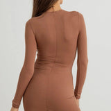 Cassidy | Ribbed Bodycon Front Lace-Up Long Sleeve Mini Dress