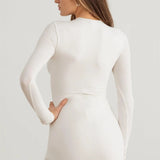 Cassidy | Ribbed Bodycon Front Lace-Up Long Sleeve Mini Dress