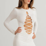 Cassidy | Ribbed Bodycon Front Lace-Up Long Sleeve Mini Dress