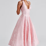 Rosie | Floral Jacquard Halter Midi Dress