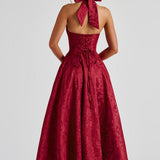 Rosie | Floral Jacquard Halter Midi Dress