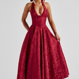 Rosie | Floral Jacquard Halter Midi Dress