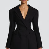 Casey | Structured Sharp Shoulder Plunge Choker Tailored Mini Dress