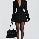Casey | Structured Sharp Shoulder Plunge Choker Tailored Mini Dress