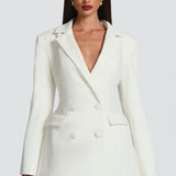 Casey | Structured Sharp Shoulder Plunge Choker Tailored Mini Dress