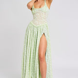 Louisa | Ethereal Floral Ruched Maxi Dress with High Slit