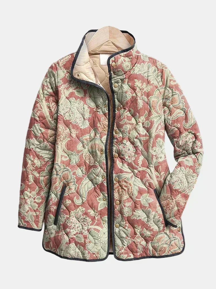Pauline | Quilted Jacket with Terracotta Damask Pattern