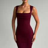 Grace | Burgundy Square Neckline Sculpting Maxi Dress
