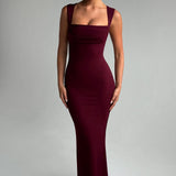 Grace | Burgundy Square Neckline Sculpting Maxi Dress