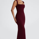 Grace | Burgundy Square Neckline Sculpting Maxi Dress