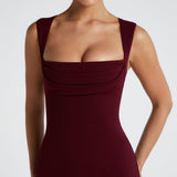 Grace | Burgundy Square Neckline Sculpting Maxi Dress