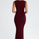 Grace | Burgundy Square Neckline Sculpting Maxi Dress