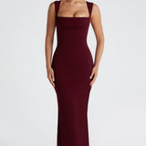Grace | Burgundy Square Neckline Sculpting Maxi Dress