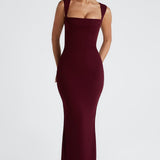 Grace | Burgundy Square Neckline Sculpting Maxi Dress