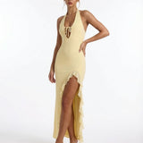 Shelly | Plunging Backless Maxi Dress with Ruffle Trim