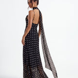 Noir | Polka Dot Maxi Dress Body-Skimming Silhouette with Sheer Hem
