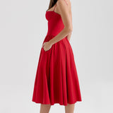 Katrina | Red Seam Detail Corset Bodice Midi Dress