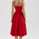 Katrina | Red Seam Detail Corset Bodice Midi Dress