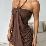 Cecil | Soft Stretch Jersey Halterneck Draped Mini Dress