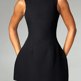 Delphine | High Boat Neck Bubble Skirt Mini Dress