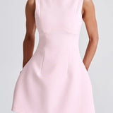 Delphine | High Boat Neck Bubble Skirt Mini Dress