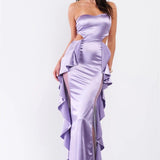 Tiffany | Lilac Strapless Satin Sweetheart Cut-Out Maxi Dress