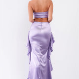 Tiffany | Lilac Strapless Satin Sweetheart Cut-Out Maxi Dress