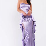 Tiffany | Lilac Strapless Satin Sweetheart Cut-Out Maxi Dress